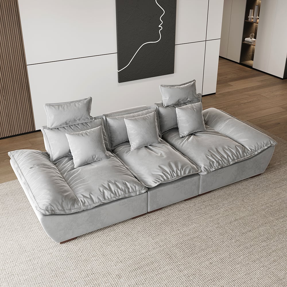 HMR 109.4" Modern Leath-Aire 3 Seater Deep Sofa with Adjustable Backrest Sailboat - Gray