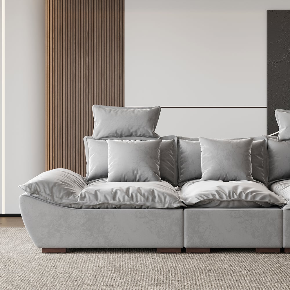 HMR 109.4" Modern Leath-Aire 3 Seater Deep Sofa with Adjustable Backrest Sailboat - Gray