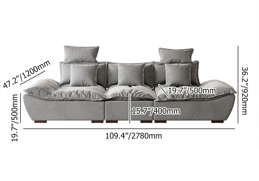 HMR 109.4" Modern Leath-Aire 3 Seater Deep Sofa with Adjustable Backrest Sailboat - Gray