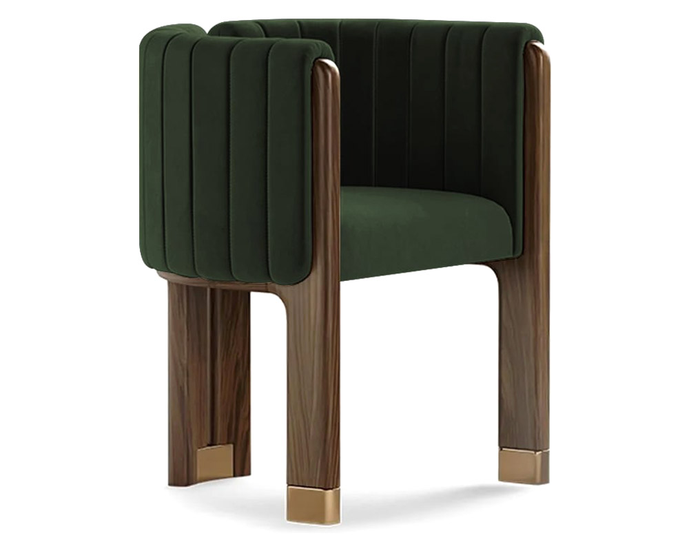 HMR Velvet Fluted Upholstered Accent Chair with Wood Frame (Set of 4) - Green