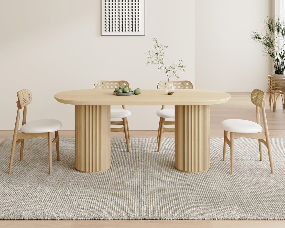 HMR Japandi Style Oval Wood Dining Table - Natural 78.7" (Seats 6-8 People)