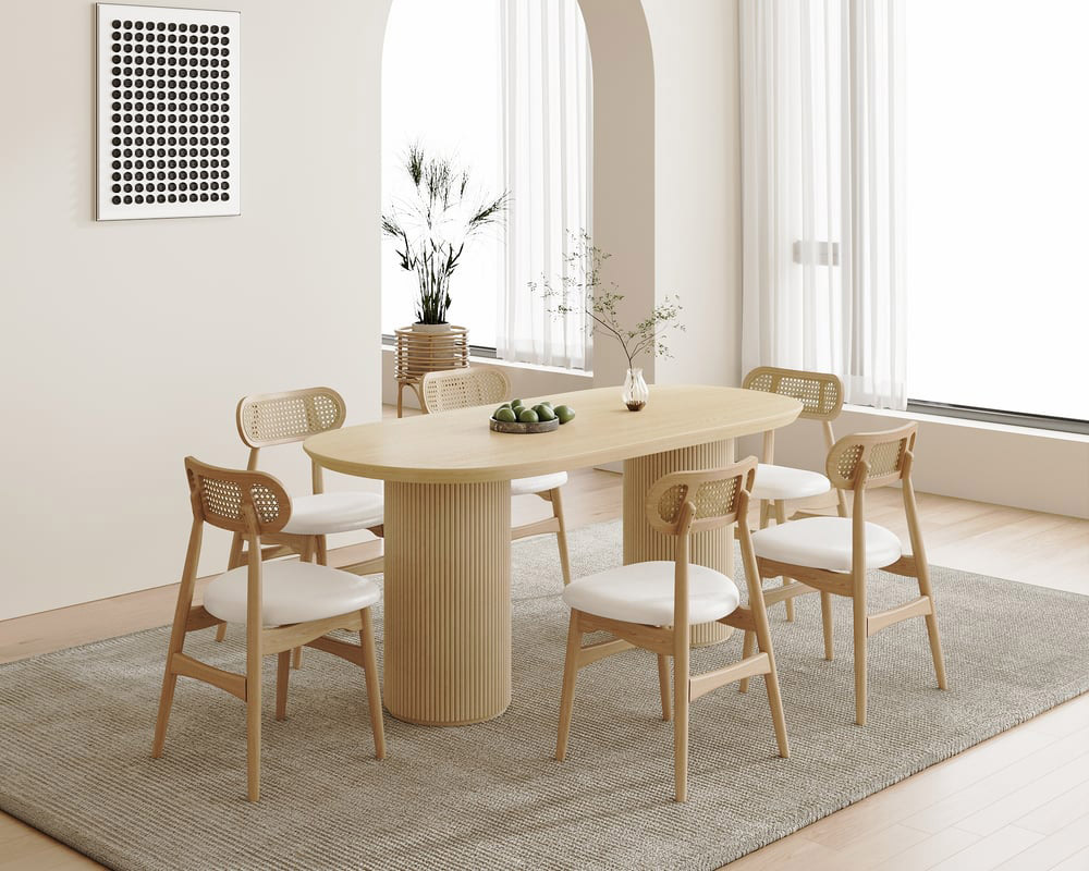 HMR Japandi Style Oval Wood Dining Table - Natural 78.7" (Seats 6-8 People)