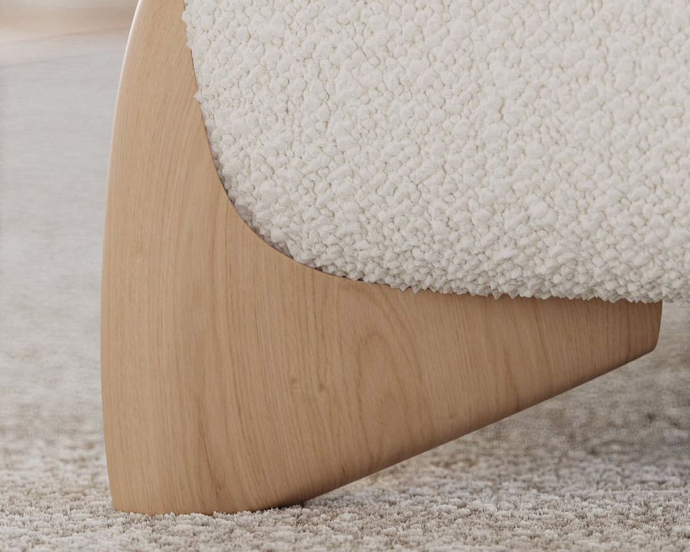 HMR Curva Boucle Queen Upholstered Platform Bed with Natural Legs - White, 60"Wx 80"L, Natural