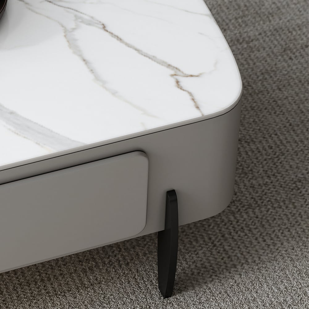 HMR - Galure Modern Light Gray Faux Marble Leather Lift Top Coffee Table with Storage