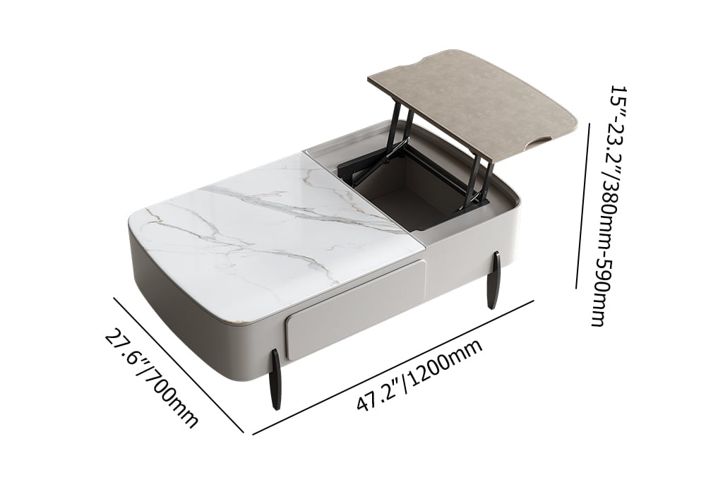 HMR - Galure Modern Light Gray Faux Marble Leather Lift Top Coffee Table with Storage