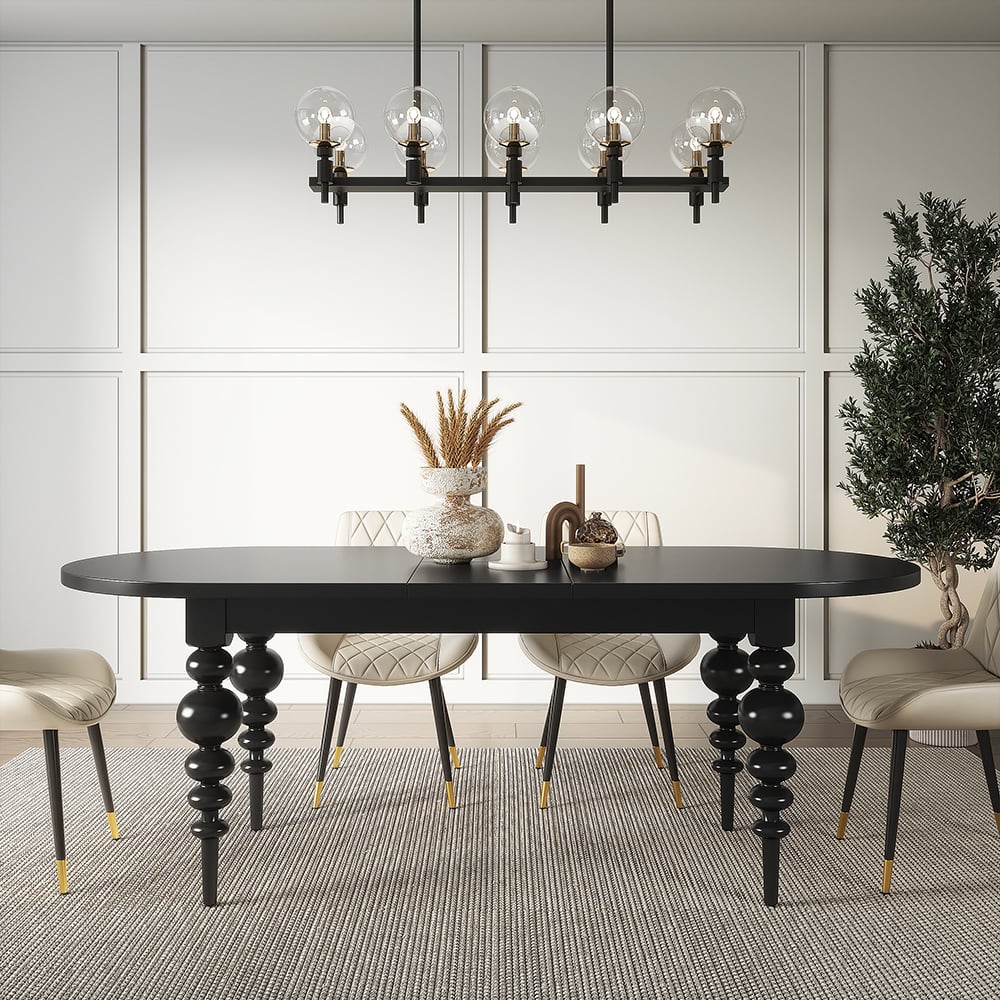 HMR Dining Set 67"-79" Extendable Dining Table - Black, Style A, With 4 Chairs
