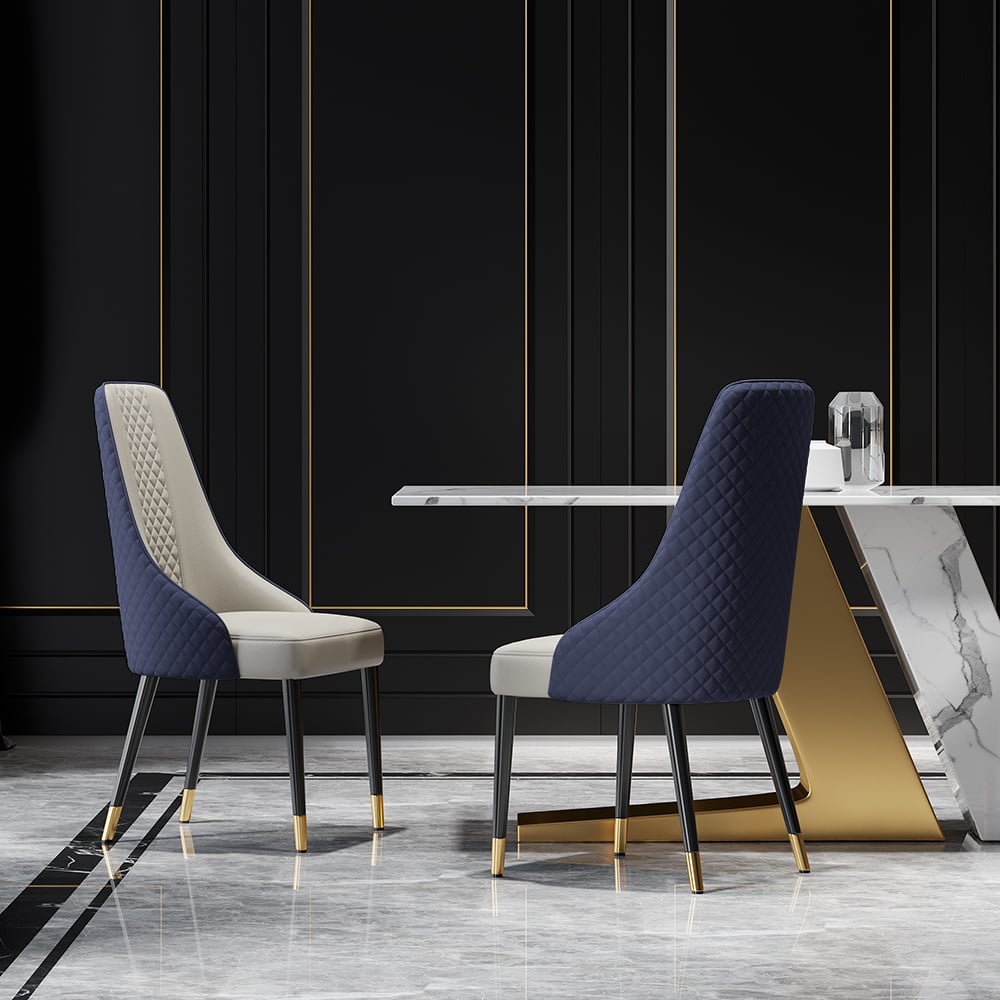 HMR Diamic Series Modern Faux Leather Dining Chairs with Upholstery - Blue, 2-Pieces
