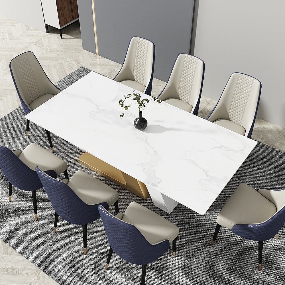 HMR Diamic Series Modern Faux Leather Dining Chairs with Upholstery - Blue, 2-Pieces