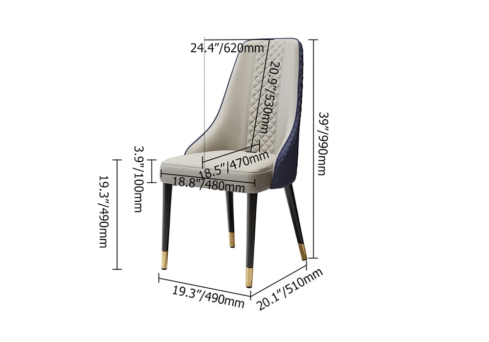 HMR Diamic Series Modern Faux Leather Dining Chairs with Upholstery - Blue, 2-Pieces