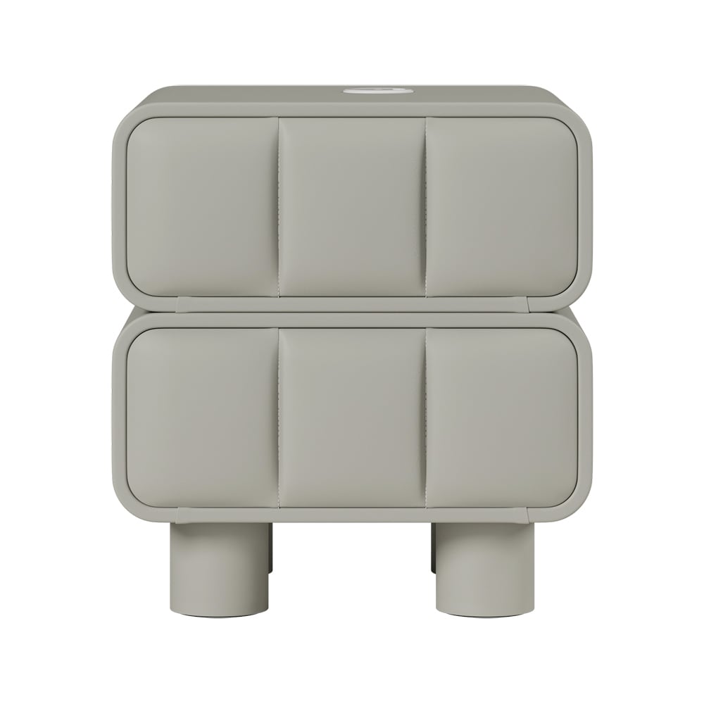 HMR - Modern Gray Smart Nightstand Leather Bedside Table with Wireless Charger & USB Port