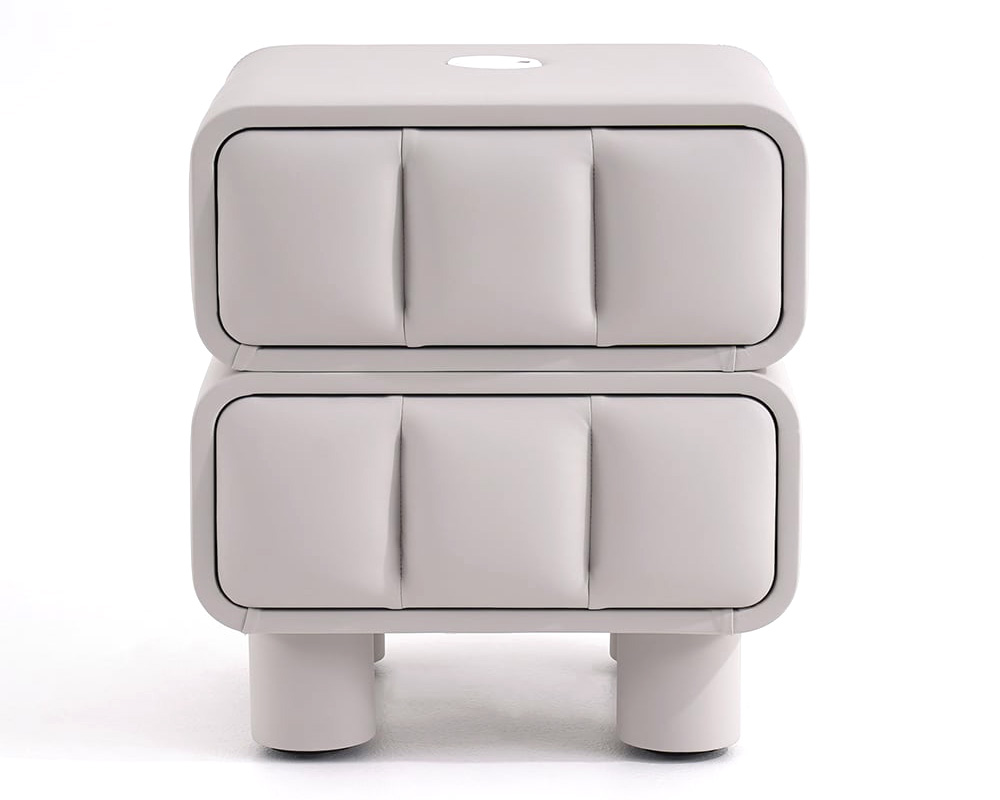 HMR - Modern Gray Smart Nightstand Leather Bedside Table with Wireless Charger & USB Port