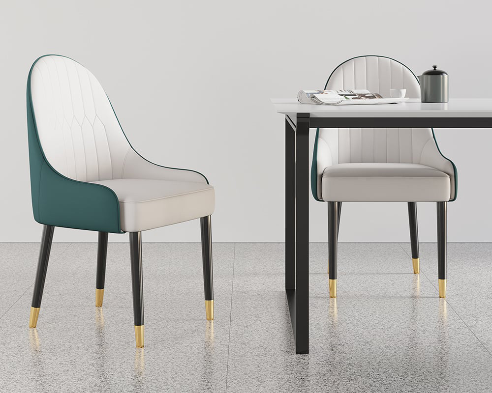 HMR Darg Series Modern PU Leather Upholstery Dining Chairs - Off-White, Set of 6