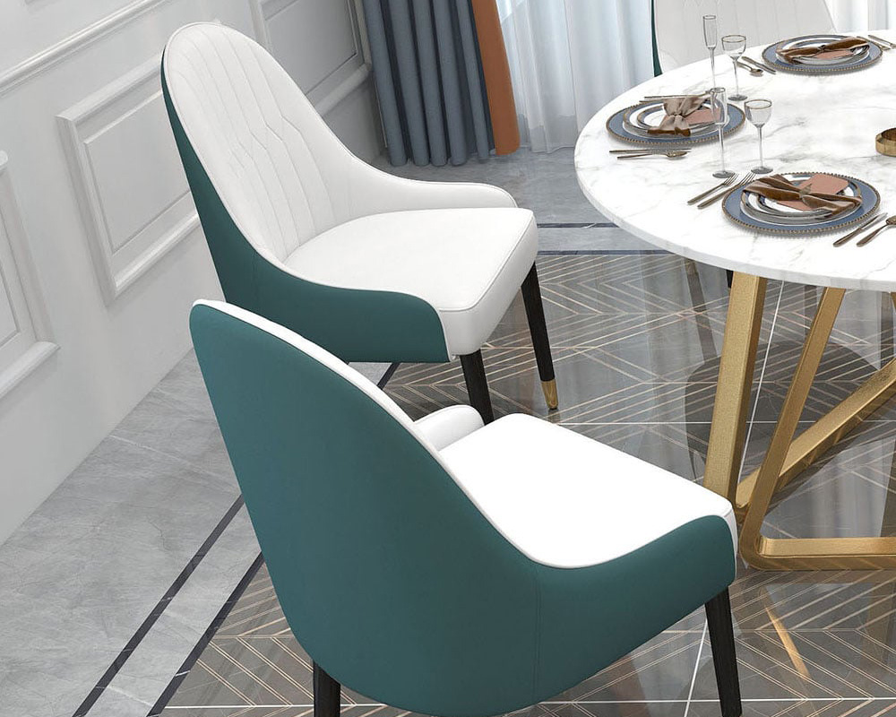 HMR Darg Series Modern PU Leather Upholstery Dining Chairs - Off-White, Set of 6