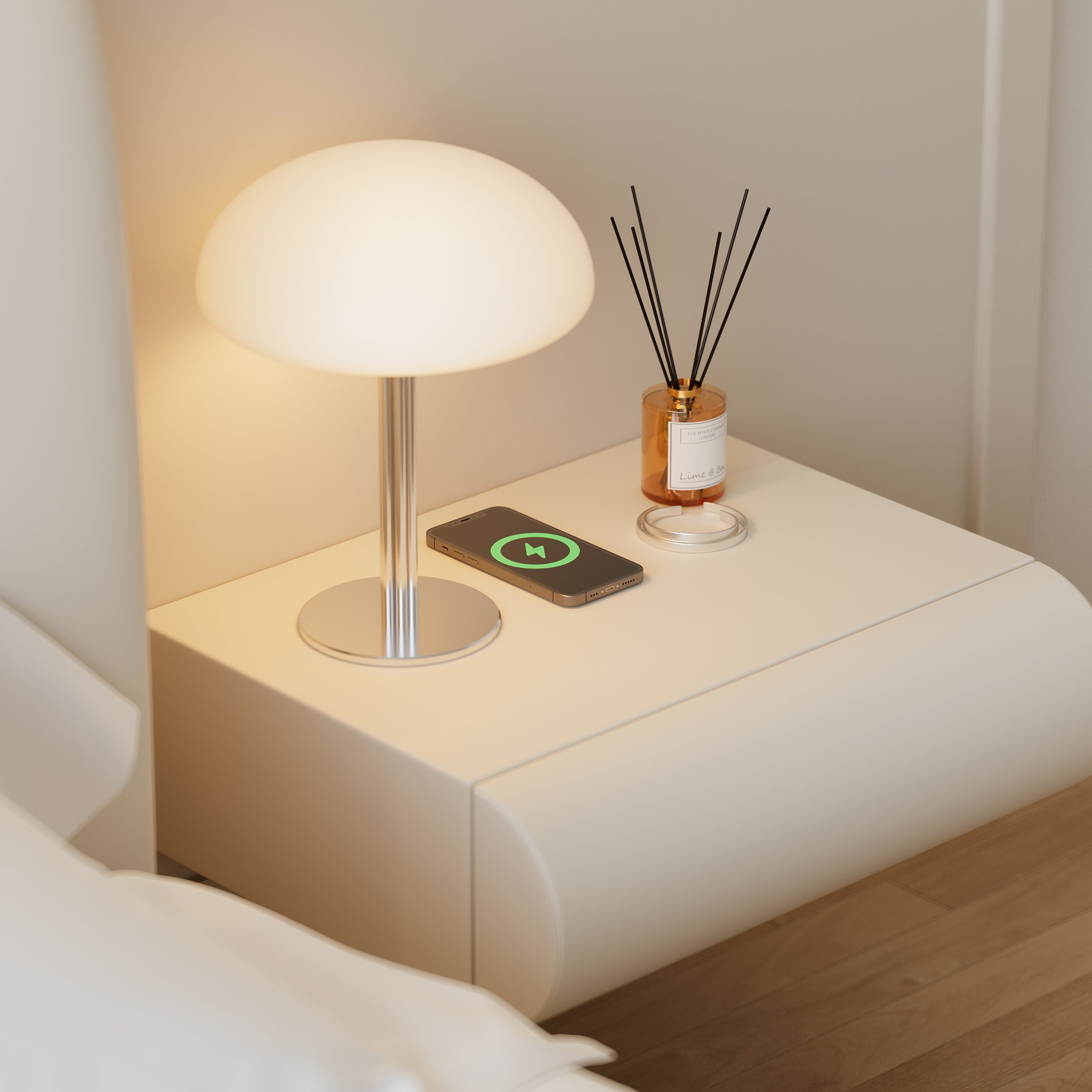 HMR Humply Modern Leather Smart Nightstand with Wireless Charger Drawers - White, 1-Drawer, Single