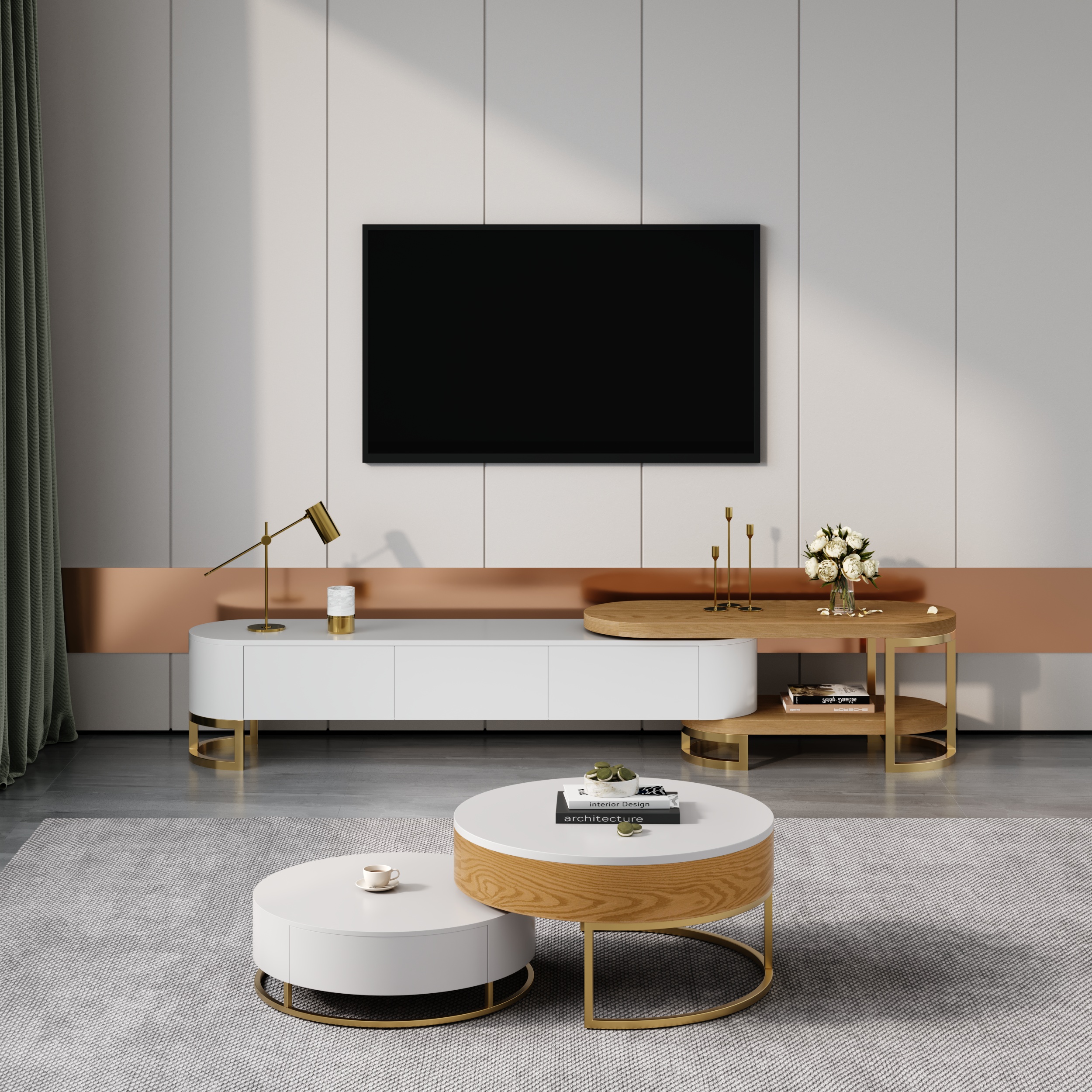 HMR - Nesnesis Extendable TV Stand & Lift-top Coffee Table Set