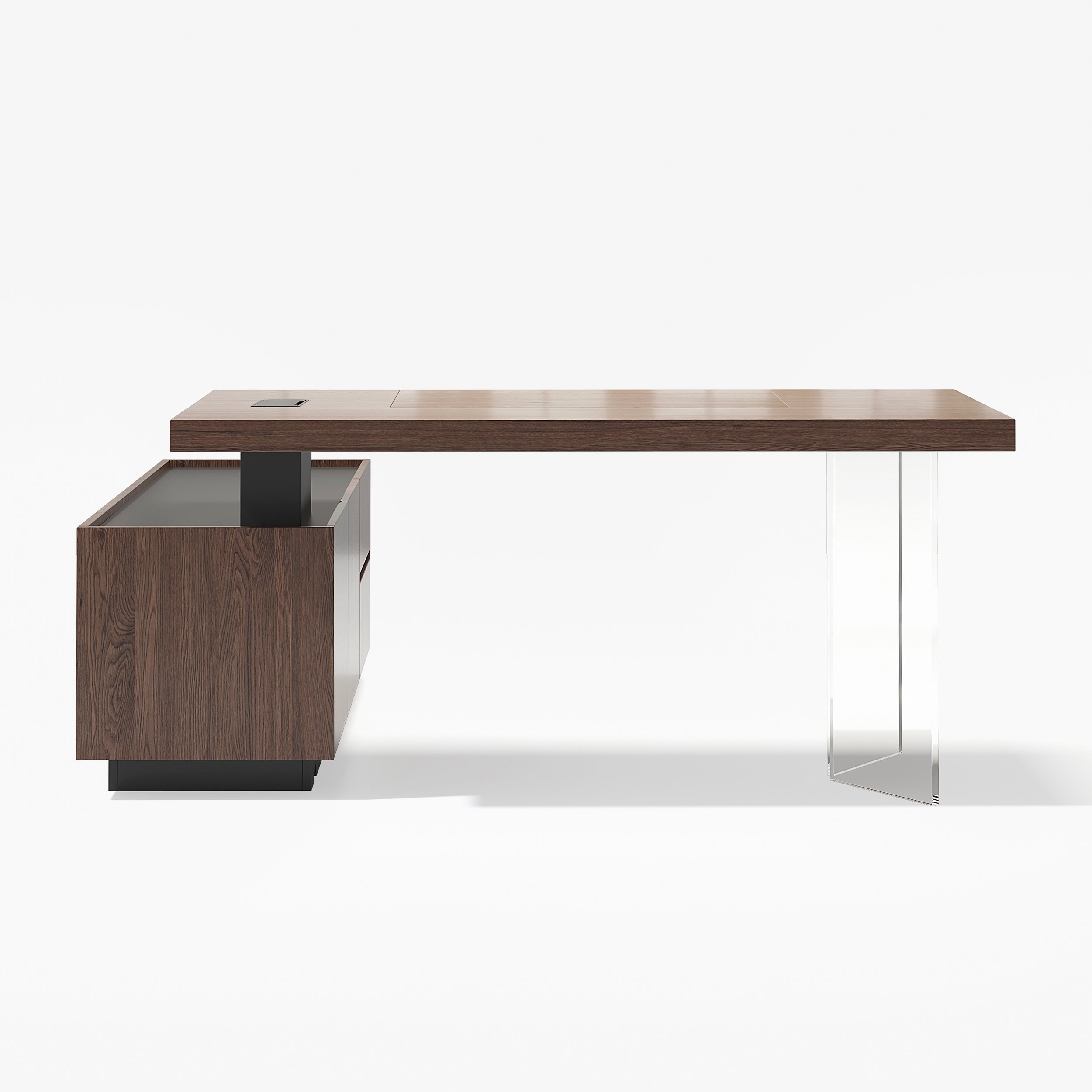 HMR 71.5" Modern L-Shape Standing Executive Desk with Side Cabinet and lifter Desktop - Walnut, Right Hand