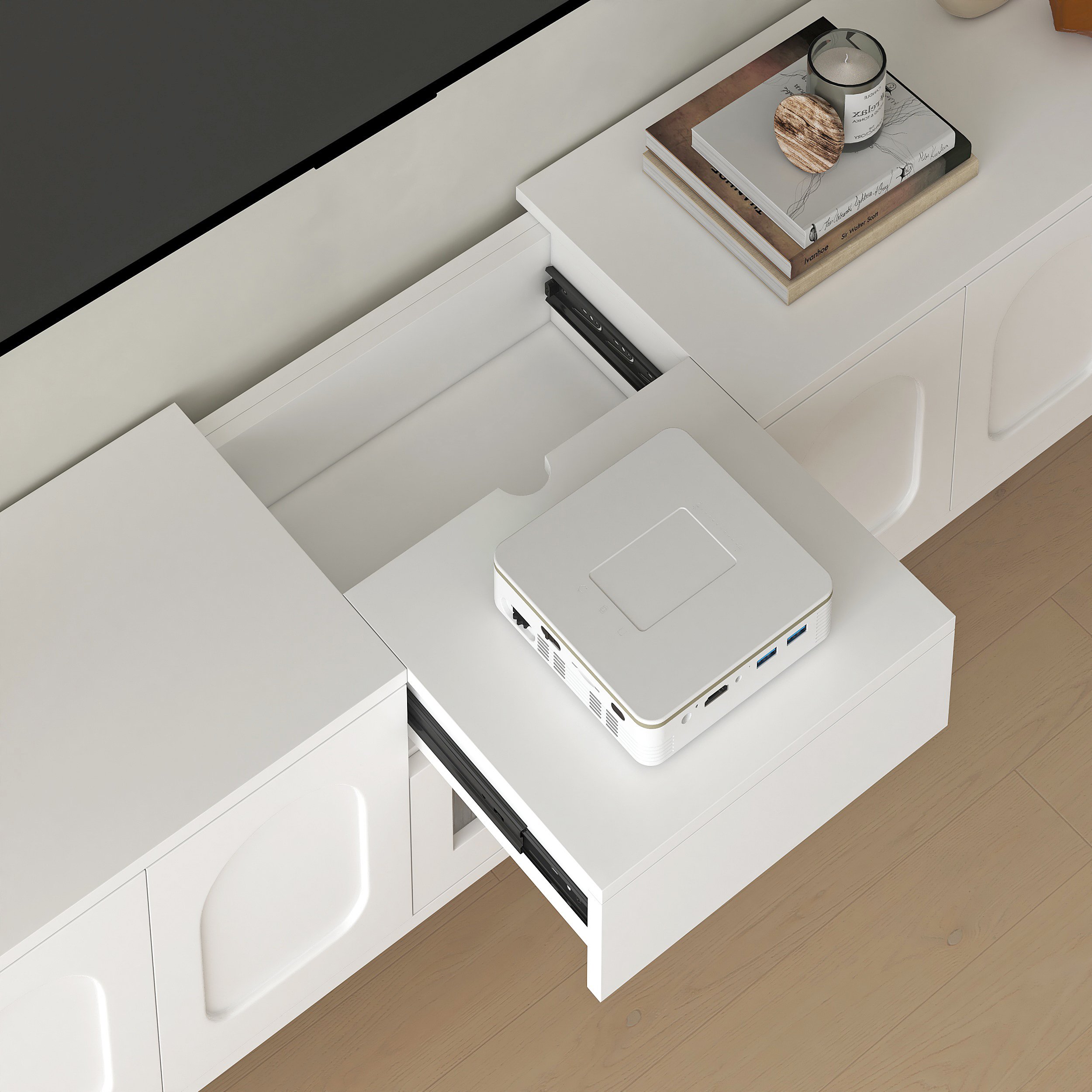 HMR - 69.3" Floating White TV Stand for Projector