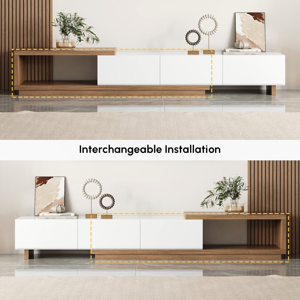 HMR Quoint Extendable TV Stand & Coffee Table Set - White & Walnut, 1790mm-2550mm