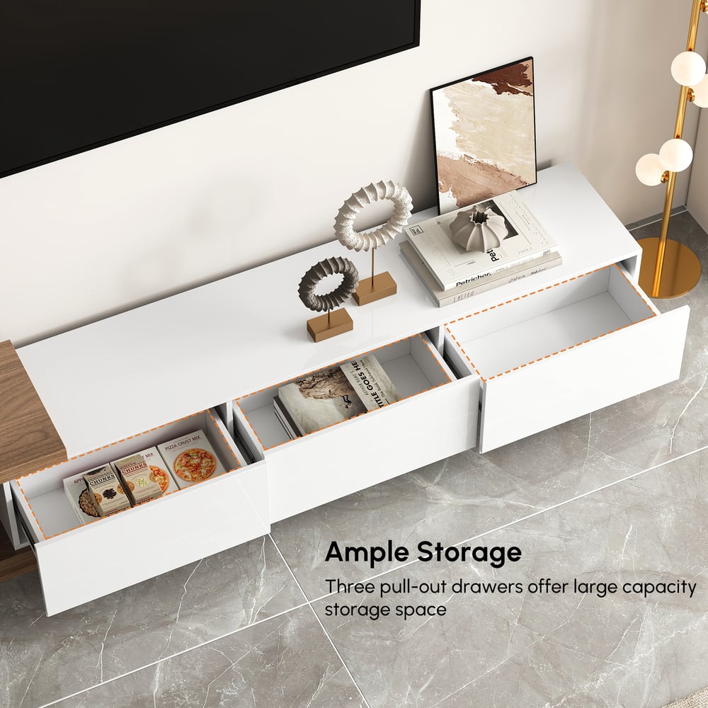 HMR Quoint Extendable TV Stand & Coffee Table Set - White & Walnut, 1790mm-2550mm