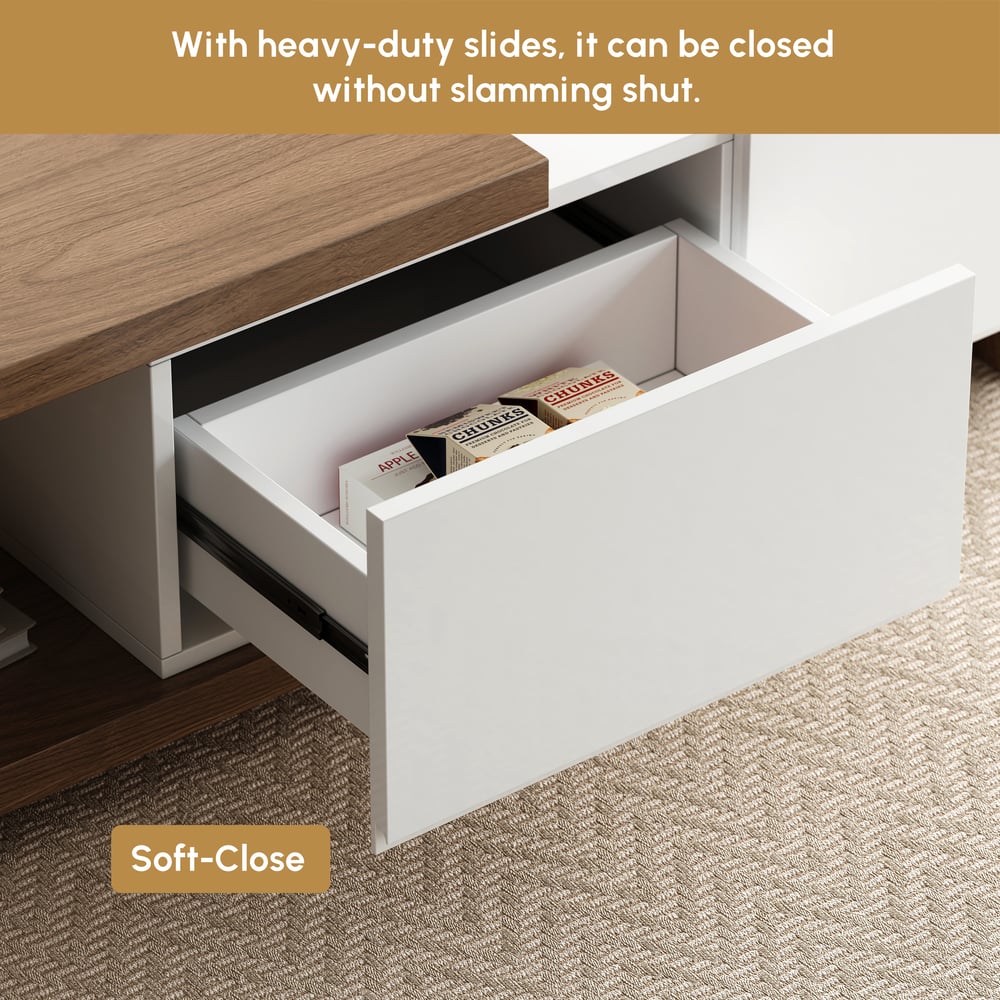 HMR Quoint Extendable TV Stand & Coffee Table Set - White & Walnut, 1790mm-2550mm