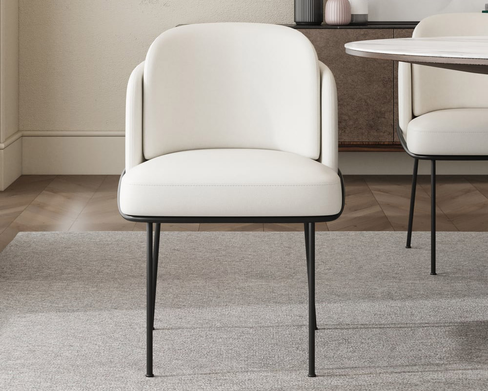 HMR Linenic Series Modern Dining Chairs with Linen Upholstery - White/Black, Set of 6