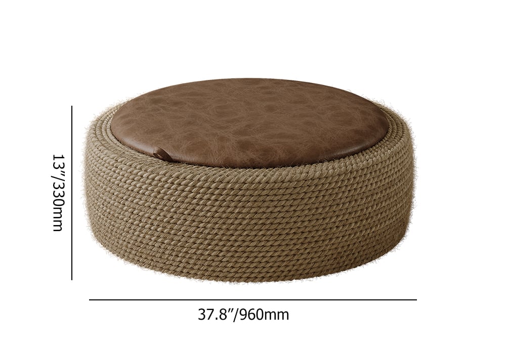 HMR - Coastal Round Woven Rope Drum Coffee Table in Brown with Storage