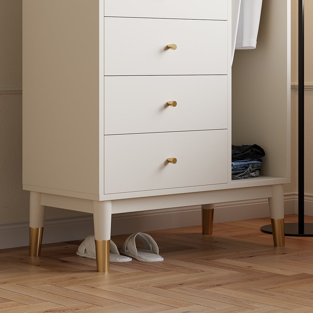 HMR - Modern White Mirrored Dresser Chifforobe Wardrobe Closet with 4 Drawers