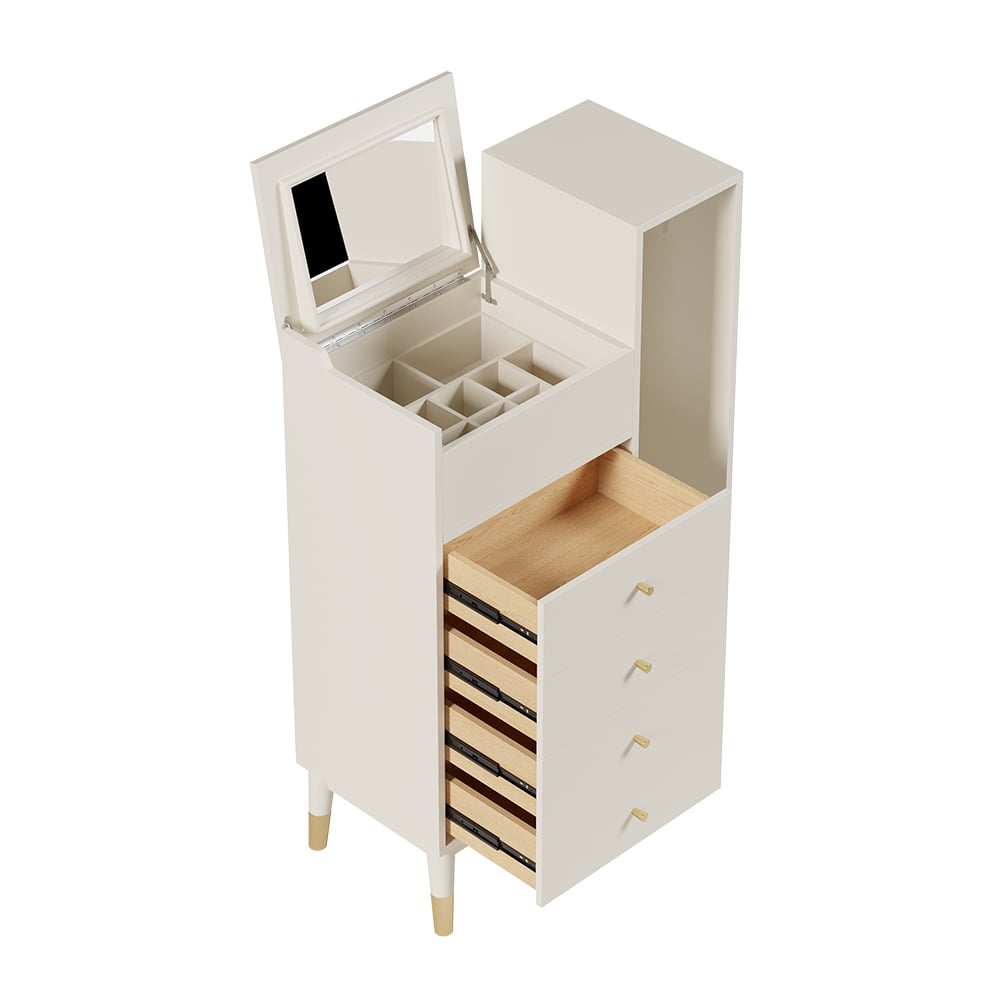 HMR - Modern White Mirrored Dresser Chifforobe Wardrobe Closet with 4 Drawers