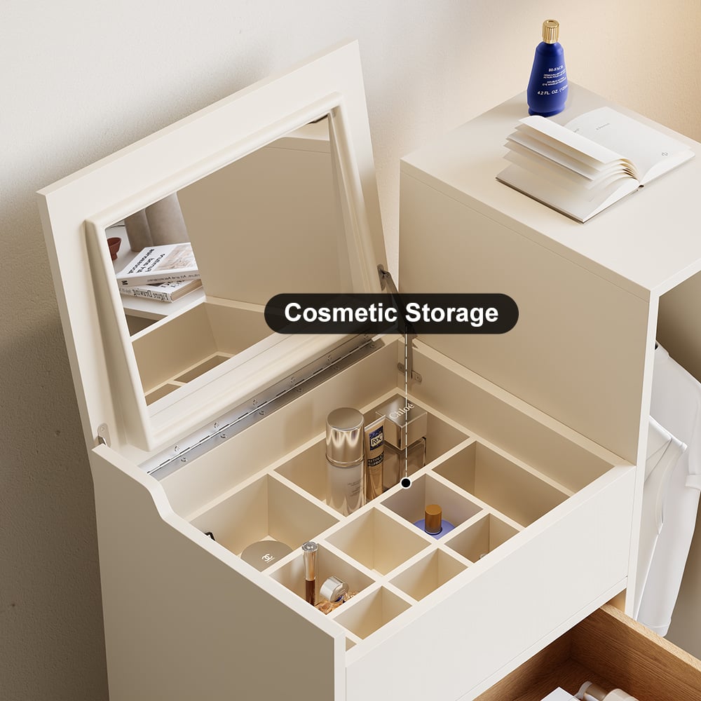 HMR - Modern White Mirrored Dresser Chifforobe Wardrobe Closet with 4 Drawers