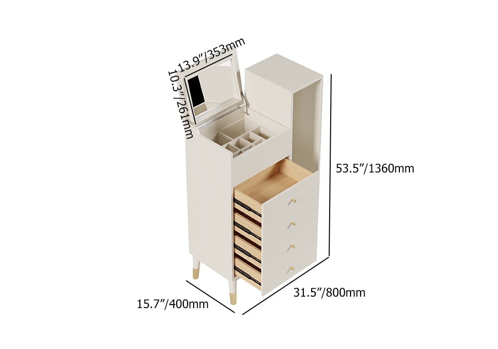 HMR - Modern White Mirrored Dresser Chifforobe Wardrobe Closet with 4 Drawers