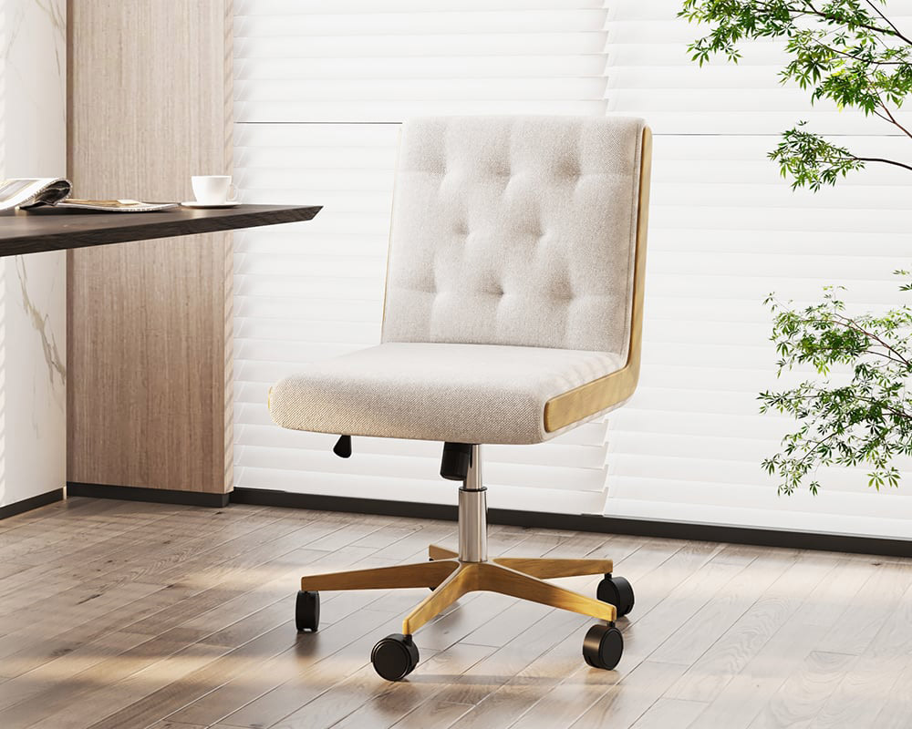 HMR Modern Swivel Desk & Home Office Chair Set L-Shaped Rotating Desk Adjustable - Distressed White