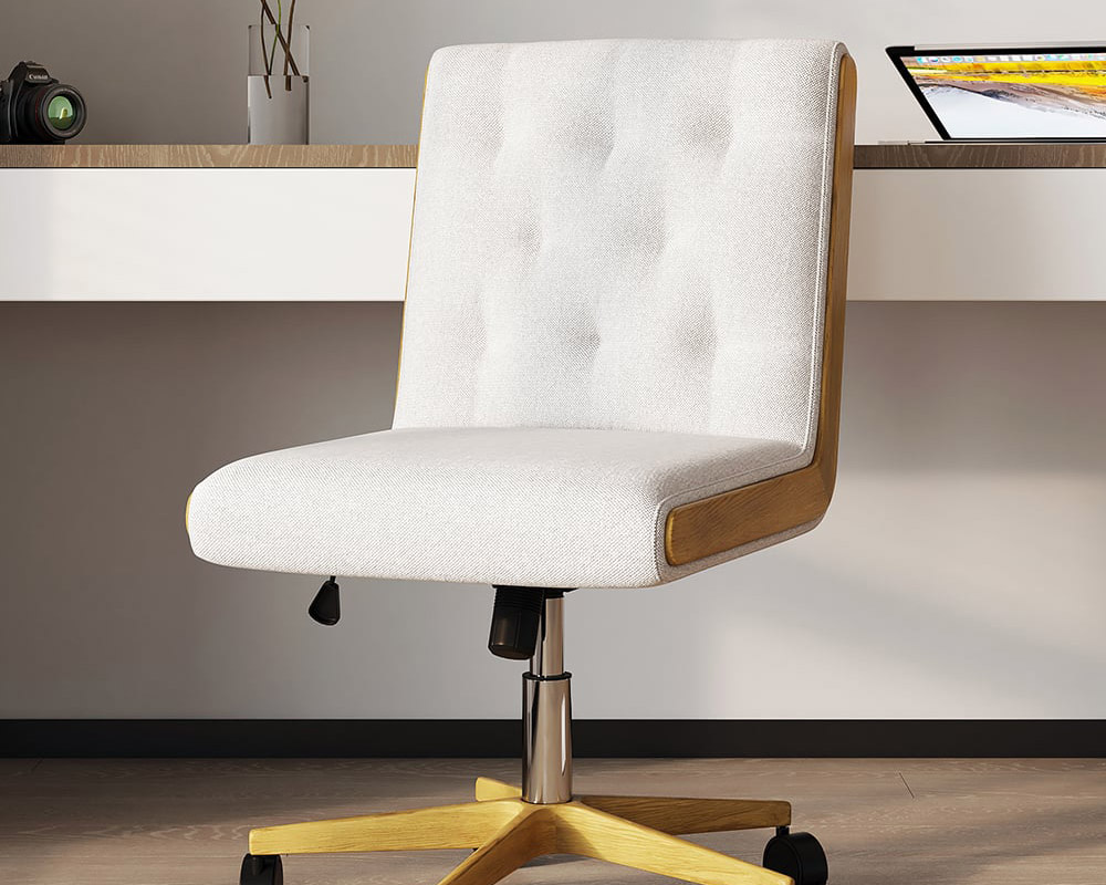 HMR Modern Swivel Desk & Home Office Chair Set L-Shaped Rotating Desk Adjustable - Distressed White