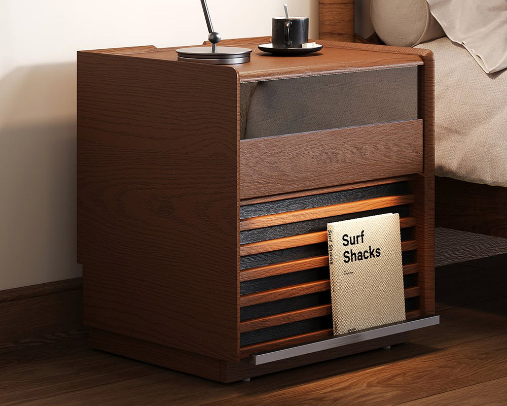 HMR Modern Walnut Nightstand with Light Wood Bedside Table with 2 Drawers - Walnut, Set Of 2
