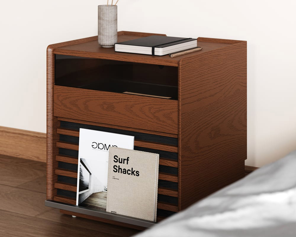 HMR Modern Walnut Nightstand with Light Wood Bedside Table with 2 Drawers - Walnut, Set Of 2