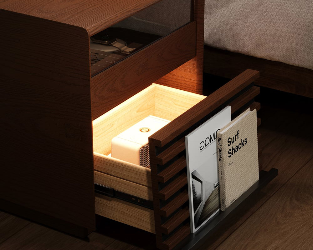 HMR Modern Walnut Nightstand with Light Wood Bedside Table with 2 Drawers - Walnut, Set Of 2