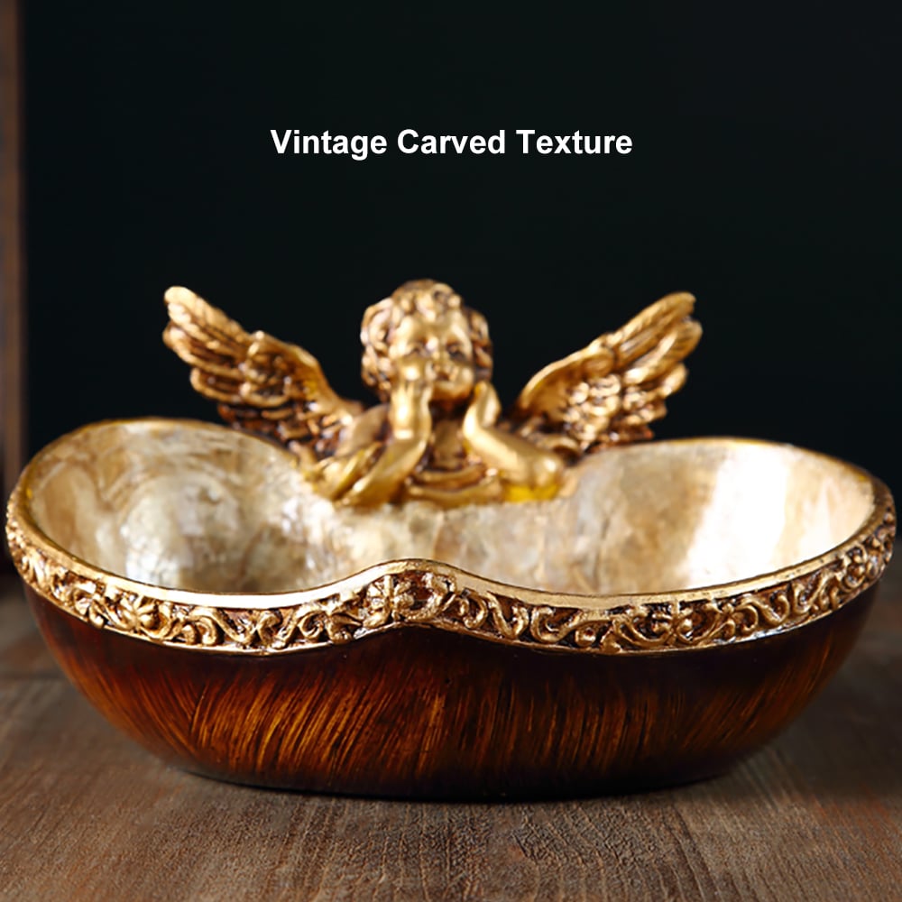 HMR - Shellium Vintage Bronze Angel Decorative Storage Tray Holder Desk Entryway Storage