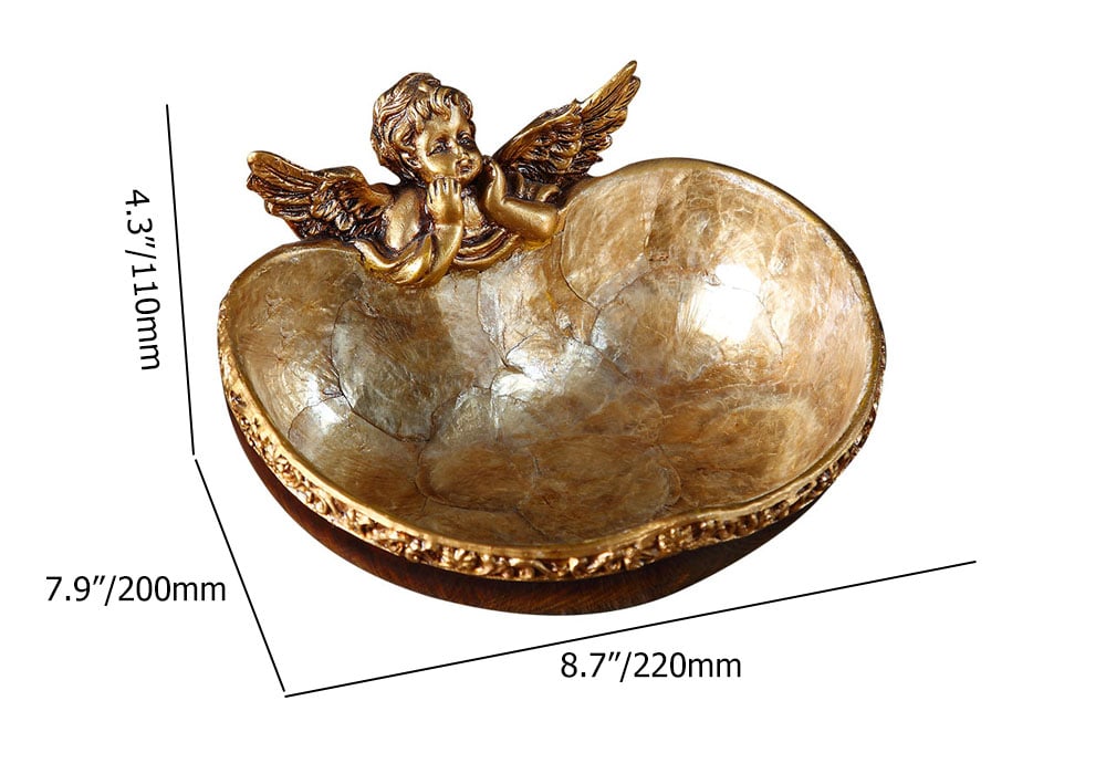 HMR - Shellium Vintage Bronze Angel Decorative Storage Tray Holder Desk Entryway Storage