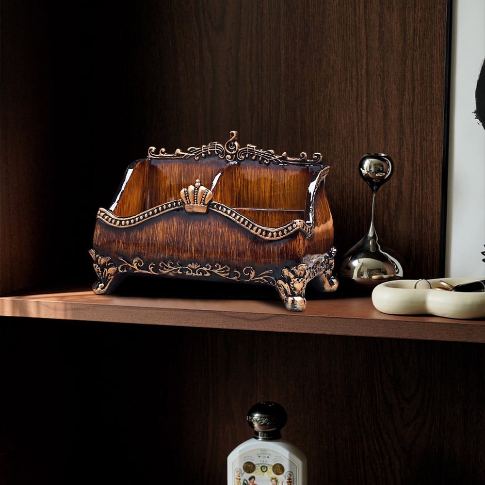 HMR - Vintage Brown Resin Remote Control Holder Living Room Storage Box Home Decoration
