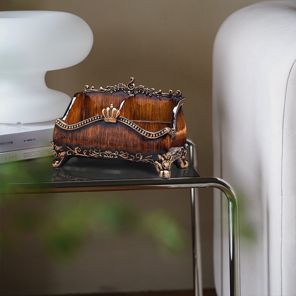 HMR - Vintage Brown Resin Remote Control Holder Living Room Storage Box Home Decoration
