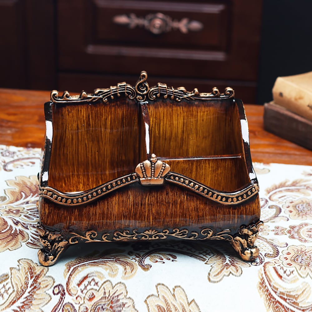 HMR - Vintage Brown Resin Remote Control Holder Living Room Storage Box Home Decoration