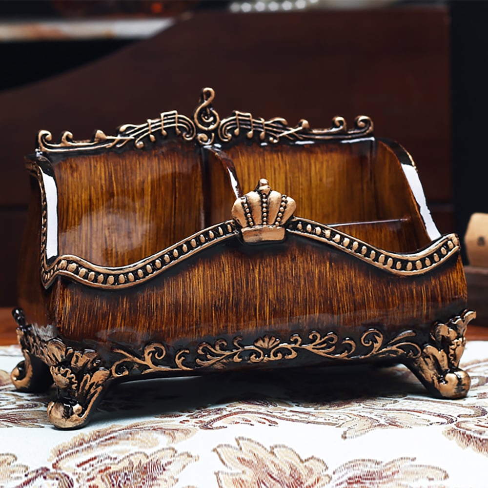 HMR - Vintage Brown Resin Remote Control Holder Living Room Storage Box Home Decoration