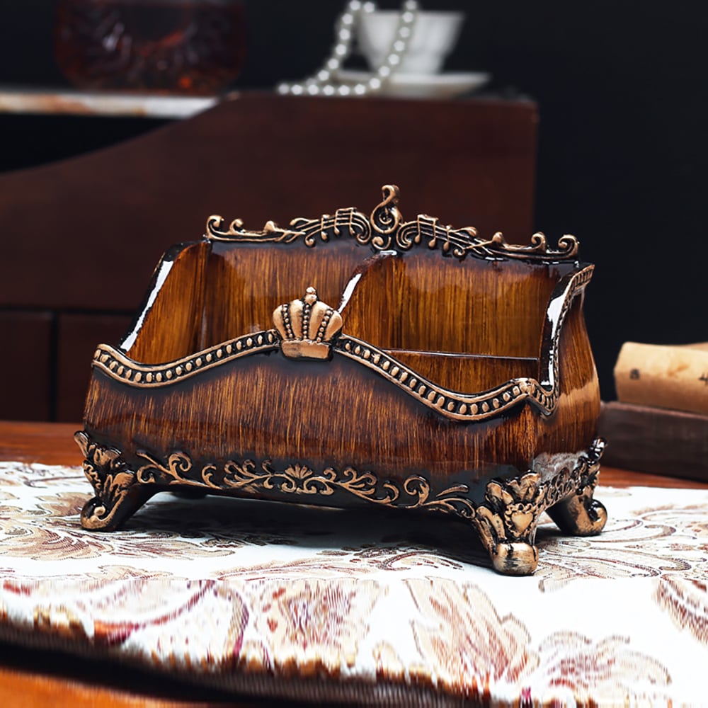 HMR - Vintage Brown Resin Remote Control Holder Living Room Storage Box Home Decoration