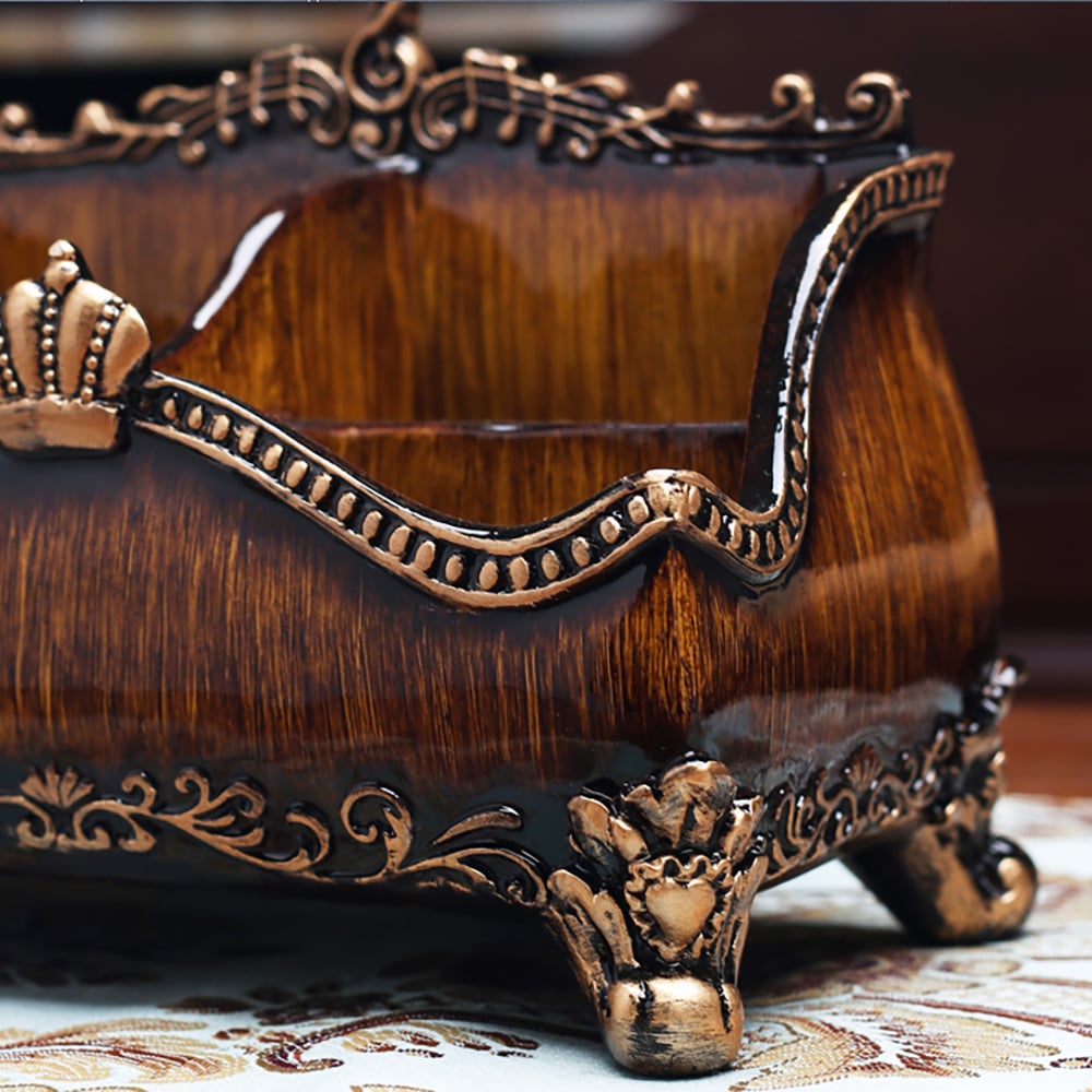 HMR - Vintage Brown Resin Remote Control Holder Living Room Storage Box Home Decoration