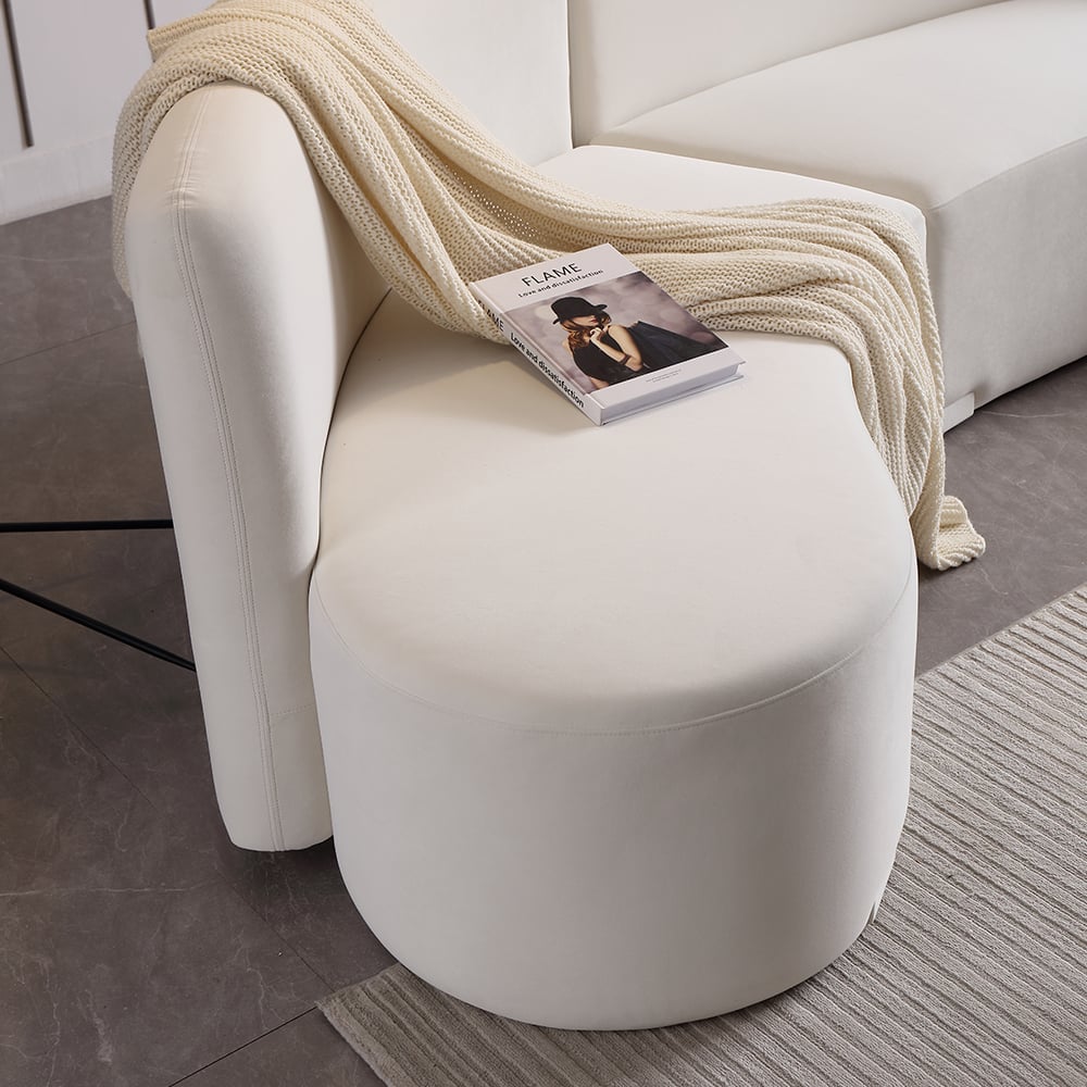 HMR - 120" Modern White Curved Sectional Floor Sofa Velvet Upholstery for Living Room