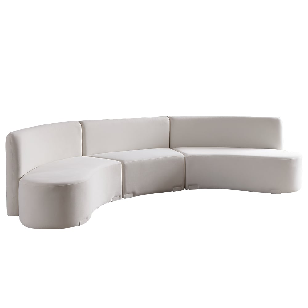 HMR - 120" Modern White Curved Sectional Floor Sofa Velvet Upholstery for Living Room