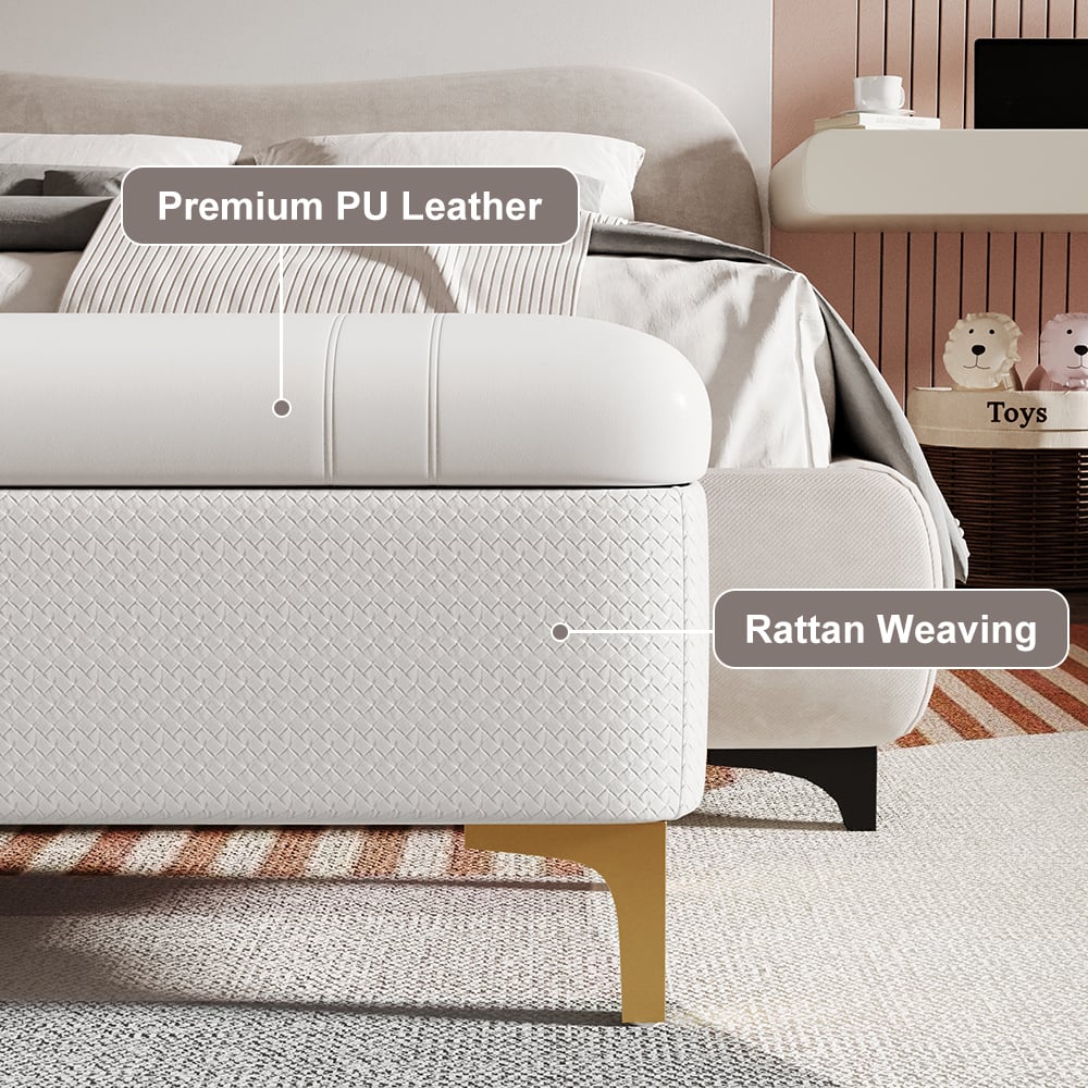 HMR - Modern White PU Leather Bedroom Flip Top Storage Bench with Gold Stainless Steel Legs