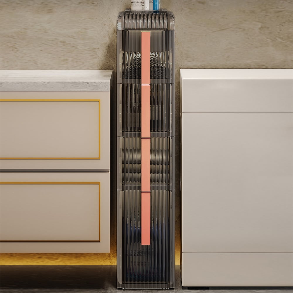 HMR - Modern White & Rose Gold Slim Bathroom Storage Cabinet Freestanding Toilet Paper Holder