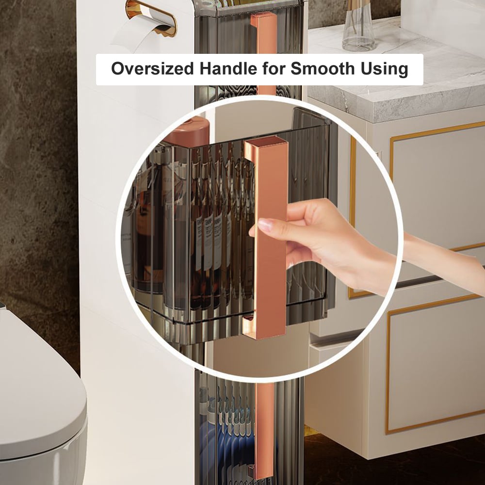 HMR - Modern White & Rose Gold Slim Bathroom Storage Cabinet Freestanding Toilet Paper Holder