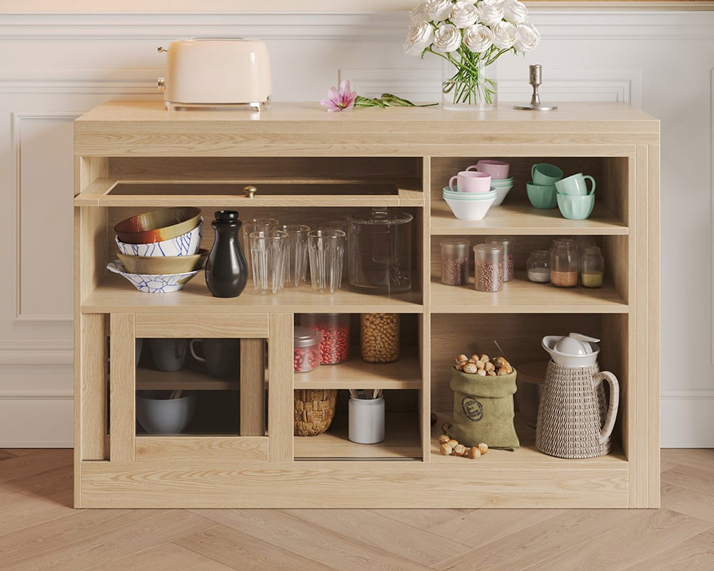 HMR Farmhouse Extendable Wood Sideboards and Cabinets with Ample Storage - Natural