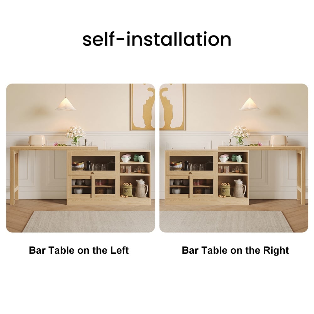 HMR Farmhouse Extendable Wood Sideboards and Cabinets with Ample Storage - Natural
